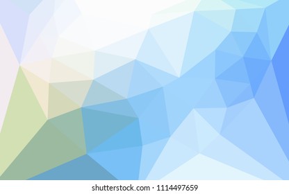 Light Blue, Green vector shining triangular layout with a heart in a centre. Triangular geometric sample with gradient.  Brand new design for your business.
