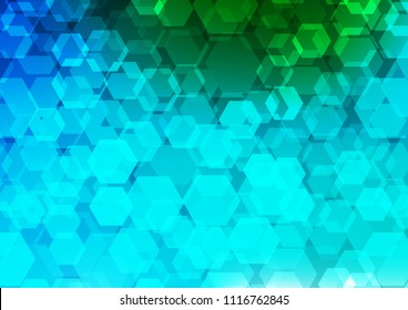 Light Blue, Green vector shining hexagonal pattern. A vague abstract illustration with gradient. The template can be used as a background for cell phones.