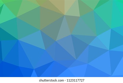 Light Blue, Green vector shining triangular backdrop. Shining polygonal illustration, which consist of triangles. A completely new design for your leaflet.
