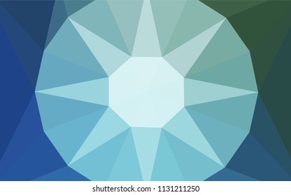 Light Blue, Green vector shining triangular cover with a gem in a centre. Polygonal illustration, which consists of triangles. Template for cell phone's backgrounds.