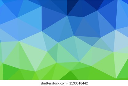 Light Blue, Green vector shining triangular backdrop. Triangular geometric sample with gradient.  A completely new design for your leaflet.