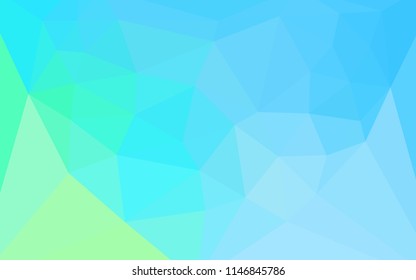 Light Blue, Green vector shining triangular cover with a heart in a centre. Polygonal abstract illustration with gradient. Textured pattern for your backgrounds.