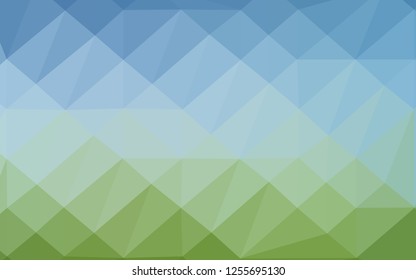 Light Blue, Green vector shining triangular pattern. Creative illustration in halftone style with gradient. Template for your brand book.