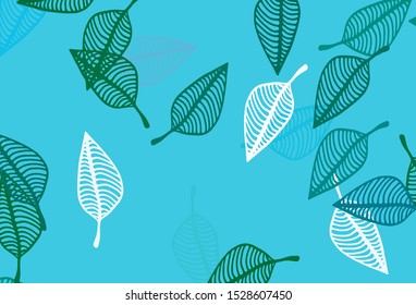Light Blue, Green vector sketch background. New colorful illustration in doodle style with leaves. Pattern for heads of websites and designs.