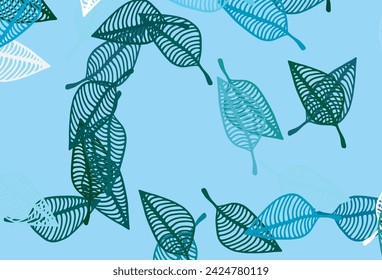 Azul claro, textura de boceto de vector verde. Hojas abstractas con gradiente sobre fondo simple. Patrón para colorear libros y páginas para niños.