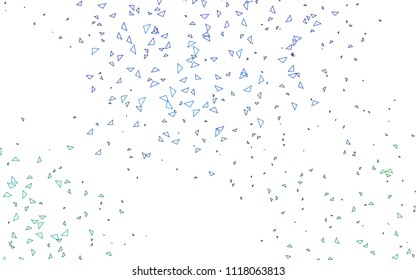 Light Blue, Green vector of small triangles on white background. Illustration of abstract texture of triangles. Pattern design for banner, poster, cover.