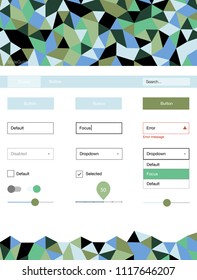 Light Blue, Green vector style guide with triangles. Web ui kit with abstract gradient triangles in its header. Modern template for your landing page.