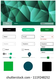 Light Blue, Green vector style guide with triangles. Ui Ux kit with colorful polygonal background in its header. This sample is for your website.