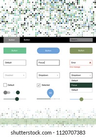 Light Blue, Green vector style guide with circles. Simple Material Design Kit with colorful dots in header. This template you can use for websites.