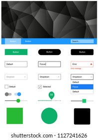 Light Blue, Green vector style guide with triangles. Ui Ux kit with colorful polygonal background in its header. Beautiful layout for websites, landing pages.