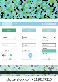 Light Blue, Green vector style guide with circles. Web ui kit with abstract gradient circles in its header. Simple colorful design for websites.
