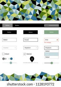 Light Blue, Green vector style guide with triangles. Web ui kit with abstract gradient triangles in its header. This template you can use for websites.