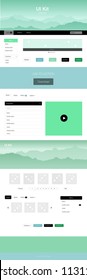 Light Blue, Green vector style guide with mountains. Beautiful ui ux kit with colorful mountains in its header. Template for website of outdoor activities.