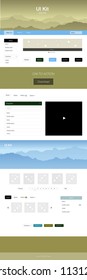 Light Blue, Green vector style guide with mountains. Beautiful ui ux kit with colorful mountains in its header. Simple colorful design for tourist websites.