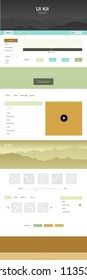Light Blue, Green vector style guide with mountains. Web ui kit with abstract gradient hills in its header. Template for landing pages of leisure.