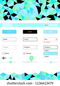 Light Blue, Green vector style guide with triangles. Decorative ui kit design in abstract style with colorful crystals. This template you can use for websites.