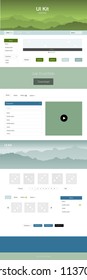 Light Blue, Green vector style guide with mountains. Web ui kit with abstract gradient hills in its header. Beautiful layout for websites, landing pages.