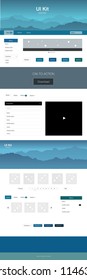Light Blue, Green vector style guide with mountains. Web ui kit with abstract gradient hills in its header. Sample for your landing page of tourism.