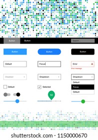 Light Blue, Green vector style guide with circles. Simple Material Design Kit with colorful dots in header. Modern template for your landing page.
