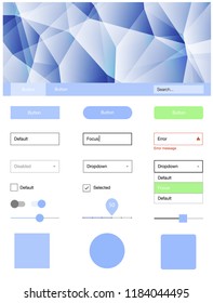 Light Blue, Green vector style guide with triangles. Ui Ux kit with colorful polygonal background in its header. This sample is for your website.