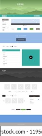 Light Blue, Green vector style guide with mountains. Beautiful ui ux kit with colorful mountains in its header. Template for landing pages of leisure.