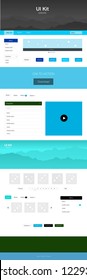 Light Blue, Green vector style guide with mountains. Beautiful ui ux kit with colorful mountains in its header. Simple colorful design for tourist websites.