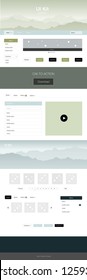 Light Blue, Green vector style guide with mountains. Simple Material Design Kit with colorful mountains in header. Simple colorful design for tourist websites.