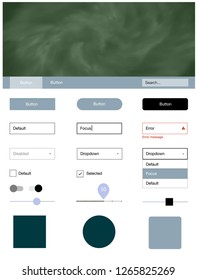 Light Blue, Green vector style guide with sky stars. Simple Material Design Kit with colorful clouds in header. This template you can use for websites.