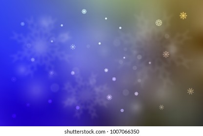 Light Blue, Green vector template with ice snowflakes. Glitter abstract illustration with crystals of ice. The pattern can be used for new year leaflets.