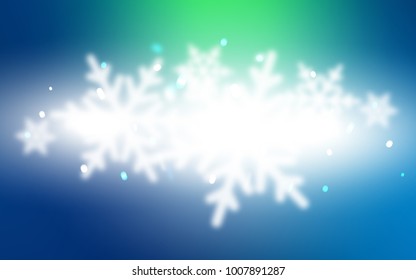 Light Blue, Green vector template with ice snowflakes. Decorative shining illustration with snow on abstract template. New year design for your business advert.