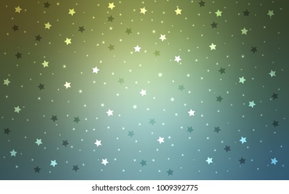 Light Blue, Green vector template with sky stars. Blurred decorative design in simple style with stars. The pattern can be used for websites.