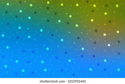 Light Blue, Green vector template with sky stars. Shining colored illustration with stars. The pattern can be used for websites.