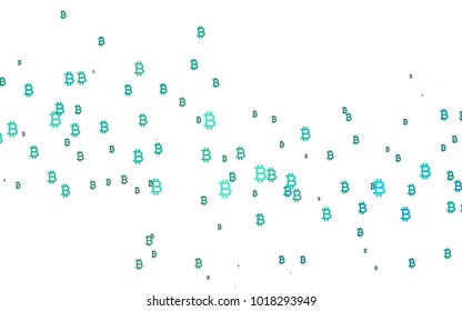Light Blue, Green vector template with cryptocurrency. Blurred design in simple style with symbols of Bitcoins. Smart design for your business advert of economic, wealth.
