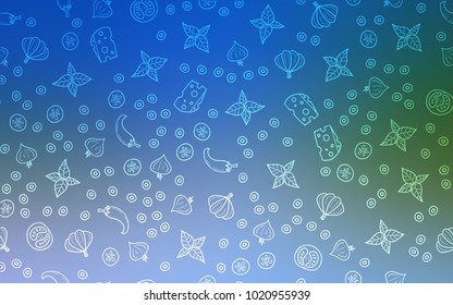 Light Blue, Green vector template with organic meal. Decorative shining illustration with food on abstract template. Template for meal cooking in kitchen.