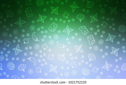 Light Blue, Green vector template with organic meal. Decorative shining illustration with food on abstract template. Pattern for ads of breakfast, lunch, dinner.