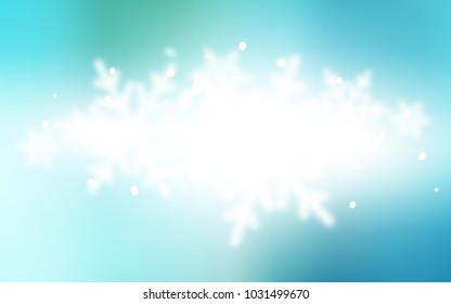 Light Blue, Green vector template with ice snowflakes. Snow on blurred abstract background with gradient. New year design for your ad, poster, banner.