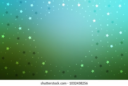 Light Blue, Green vector template with sky stars. Stars on blurred abstract background with gradient. The pattern can be used for websites.