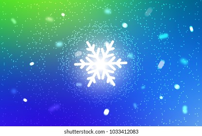Light Blue, Green vector template with ice snowflakes. Decorative shining illustration with snow on abstract template. New year design for your ad, poster, banner.