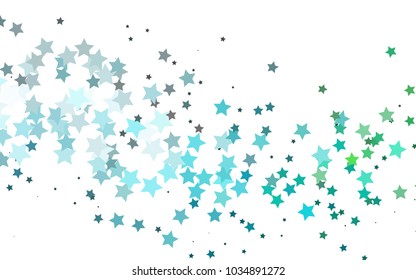 Light Blue, Green vector template with sky stars. Blurred decorative design in simple style with stars. The template can be used as a background.
