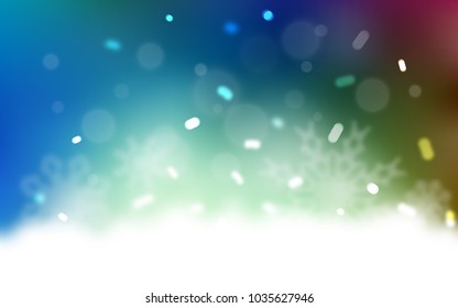 Light Blue, Green vector template with ice snowflakes. Shining colored illustration with snow in christmas style. New year design for your business advert.