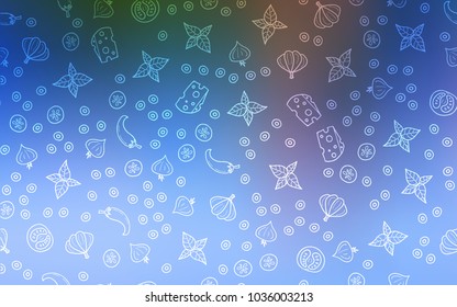 Light Blue, Green vector template with organic meal. Beautiful colored illustration with food in doodle style. Doodle design for your business advert of cafes.