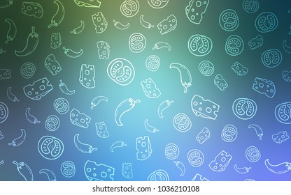 Light Blue, Green vector template with organic meal. Illustration with set of fresh food in doodle style. Pattern for ad, booklets, leaflets of restaurants.