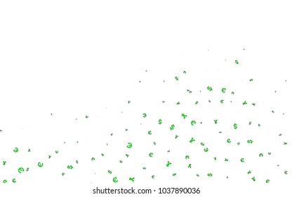 Light Blue, Green vector template with Euro, Dollar, Yen. Colored symbols of all currency on white background. Template for ads of markets, loans.
