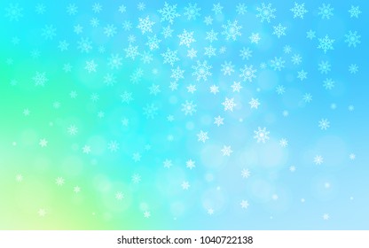 Light Blue, Green vector template with ice snowflakes. Modern geometrical abstract illustration with crystals of ice. New year design for your ad, poster, banner.