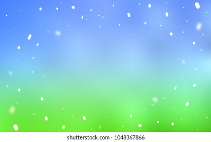 Light Blue, Green vector template with ice snowflakes. Snow on blurred abstract background with gradient. The template can be used as a new year background.