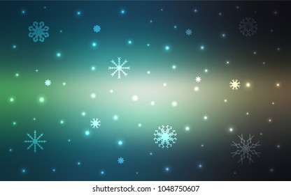Light Blue, Green vector template with ice snowflakes. Shining colored illustration with snow in christmas style. The pattern can be used for year new  websites.