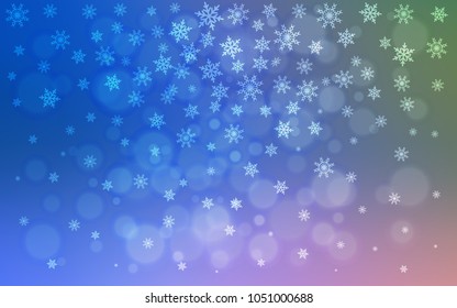 Light Blue, Green vector template with ice snowflakes. Decorative shining illustration with snow on abstract template. The pattern can be used for year new  websites.