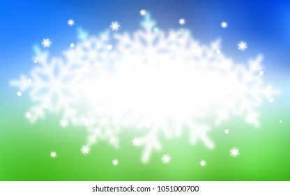 Light Blue, Green vector template with ice snowflakes. Modern geometrical abstract illustration with crystals of ice. The template can be used as a new year background.