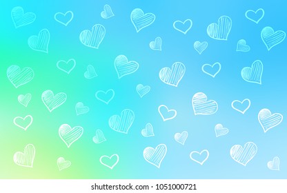 Light Blue, Green vector template with doodle hearts. Illustration with hearts in love concept for valentine's day. Beautiful design for your business advert of anniversary.