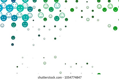 Light Blue, Green vector template with sweet snacks. Colorful gradient Smiles on white background. Pattern for parties, gifts, congratulations.